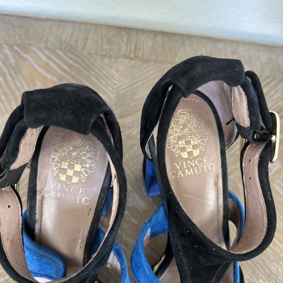 Vince Camuto Color Block Bue Black Suede Platform Sandals Heels Size 8.5 Shoes - Picture 3 of 11